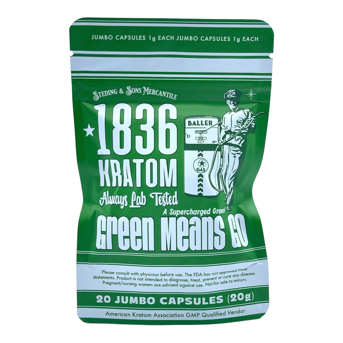 1836 Kratom - 50 JUMBO (1g) Capsules